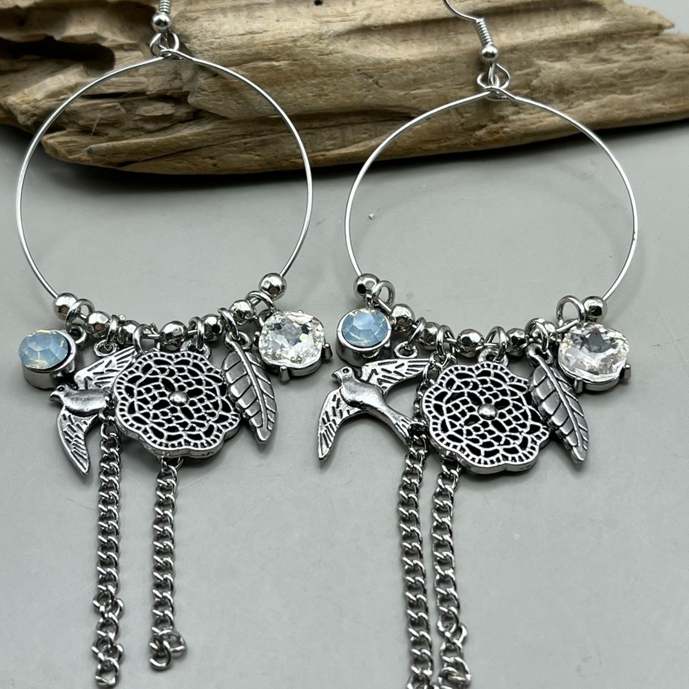 Silver Floral Dangle Earrings
